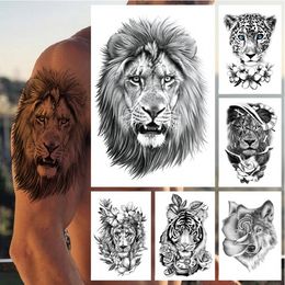 Wasserdicht Temporäre Tattoo Tier Halb Arm Tatoo Aufkleber Löwe Tiger Leopard Wolf Kopf Wasser Transfer Tatto Aufkleber Körper Make-Up