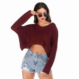 Women's Sweaters Women's Bare Midriff Sweater Spring Autumn Lady's Short Oversized Fashion Knitting Shirts Pullover Crop Tops L230718