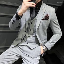 Men's Suits ( Blazer Vest Pants ) Boutique Fashion Solid Colour Slim Casual Business Suit Three-piece Set Groom Wedding Dress Party