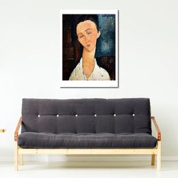 Handcrafted Wall Art Canvas Portrait of Lunia Czechowska 1918 Amedeo Modigliani Painting Portrait Artwork Modern Hotel Decor