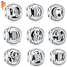 Authentic 925 Sterling Silver Crystal Alphabet A-Z Letter Charms Beads Fit Original Pandora Bracelet Necklace DIY Jewelry Making Q259N