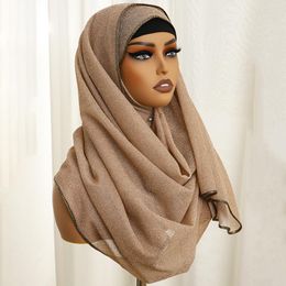 Scarves Modal Sparkling Hijab Scarf For Muslim Women Shawl Stretchy Easy Plain Hijabs Headscarf African Woman Turban Ramadan