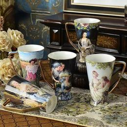 Coffee Pots Ceramic Mug Coffe Cup Bone China Porcelain Tea Cups With Spoon Large Capacity 500ML Drinkware Wedding Decoration