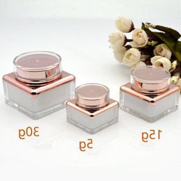 5 15 30ML Upscale Clear Jars Square Acrylic Jars With Gold Lid White Liner Plastic Empty Cosmetic Sample Containers Plastic Pot Falnv