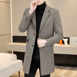 Men's Wool Blends Classic Business Casual Overcoat Men Autumn Winter Mid-Long Wool Blend Coats Thick Warm Windbreaker Outwear Long Jacket Clothing HKD230718