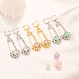 New Silver Gold Plated Tassel Designer Letters Stud Long Earring Dangle Crystal Geometric Luxury Brand Women Rhinestone Pearl Wedding Party Jewerlry Accessories