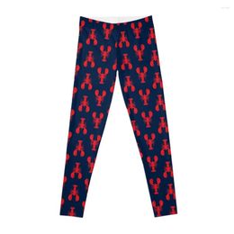 Active Pants Lobsters - Red On Navy Leggings Women's Tight Fitting Woman Legging Women Gym