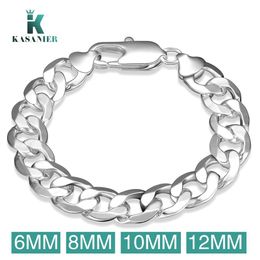 KASANIER Mens Bracelet Chains Stainless Steel silver Bracelet For Men and Women Curb Cuban Davieslee Jewelry 4 6 8 10 12mm New177U
