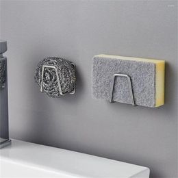 Kitchen Storage 2pcs Stainless Steel Sink Sponge Holder Drain Rack Self-adhesive Wall-mounted Dishwashing Rag Organizer Hooks