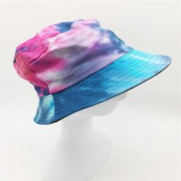 Berets Women Multi Colors Tie Dye Bucket Hat Lady Girls Reversible Cotton Twill Fisherman Female Sun Prevent Hats