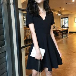 Party Dresses Dress Women Elegant Black Slim Mini Sexy V-neck Ruffles Short Sleeve Mature Vestido Cozy Summer Solid Comfort Fashion Simple