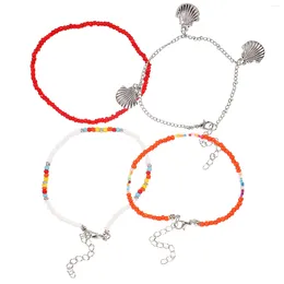 Anklets 4 Pcs Bracelets Beaded Adjustable Ankle Women Foot Chain Bohemia Beads Teen Girls Metal Miss Jewellery