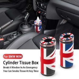 Car Tissue Box Union Jack Car Cylinder Tissue Box Paper Towel Tube Car Mounted Paper Extraction Box For BMW MINI Cooper Clubman Countryman T230718