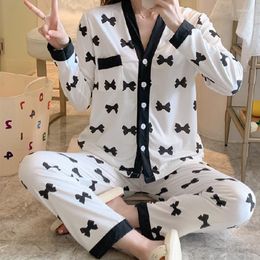 Women's Sleepwear Women Pajama Suits Cardigan Lapel Long-sleeved Trousers Home Suit For Spring Autumn And Winter Pijama Feminino