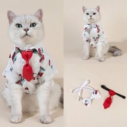 Cat Costumes Pet Clothes Shirt Breathable Washable Dog Set With Bow-knot Button Closure Super Soft Non-fading For Summer