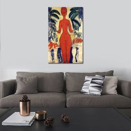 High Quality Amedeo Modigliani Painting Standing Nude with Garden Background Handmade Canvas Art Modern Restaurant Decor