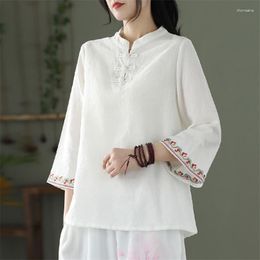 Ethnic Clothing 2023 Spring Summer Cotton Linen Top Women Chinese Style Shirt Loose Vintage Tang Suit Casual Female