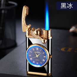 New Rocker Arm Straight Blue Flame Lighter Creative True Dial Inflatable Windproof Men's Watch Gift smoking accessories 6FGI