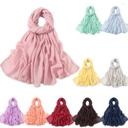 Scarves Muslim Veil Headwrap Women Crinkle Hijab Shawl Wrap Turban Winkle Headscarf Islamic Stoles Musulman Foulard Lace Edge 180 90cm