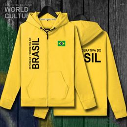 Men's Hoodies Brazil Brasil BRA Brazilian BR Men Zipper Fleeces Winter Jackets And Nation Clothes Country Sweatshirt Coat