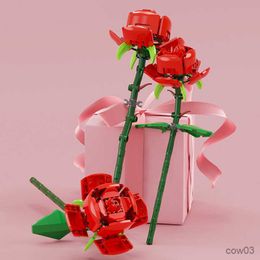 Blocks Creative Rose Bouquet Building Block Model Girl Gift Valentine's Day Romantic Flower Plant Home Decoration DIY Assembled Toy R230718