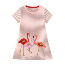 Girl Dresses Little Maven 2023 Summer Dress Cotton Flamingo Sequin Feather Casual Clothes Lovely And Comfort For Kids 2-7 Year