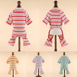 Dog Apparel Pet Clothes Knited JumpSuit Pajamas Puppy Colors Striped Vest T-shirt Tracksuit Bottoming Costume