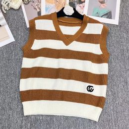 Women Tops Sweater Wool Knits Tees Zipper Neck Adjust With Letter Striped Necks Lady Slim Sweaters Sleeveless Shirts Spring Autumn Style Size M