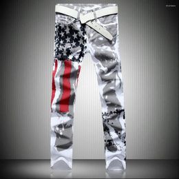 Men's Jeans White American Flag Print High Stretch Slim Casual Sports Five-pointed Star Red Stripe Plus-size Pants