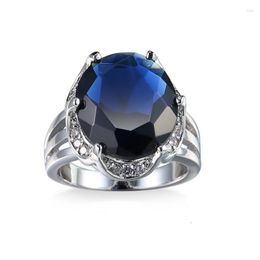 Cluster Rings Blue Elegant White Big Stone Ring With 2 Cz 925 Silver Jewelry For Women Party Wedding Design