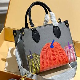 Mini Shopping Bag Tote Bags Women Handbag Classic Letter Print Pumpkin Pattern Splicing Colour Circular Wallet Cowhide Genuine Leather Lady Clutch