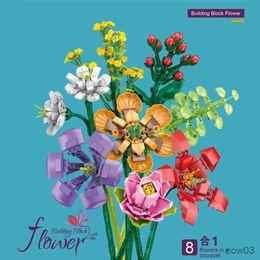 Blocks Flower Building Blocks Lavender Chrysanthemum Plant Model DIY Rose Potted Bouquet Assembled Brick Children's Toy Girl Gift R230718