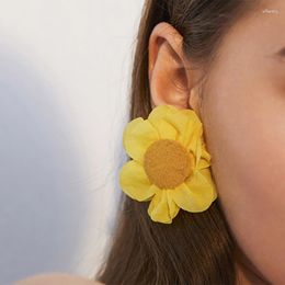 Dangle Earrings HuaTang Bohemian Flower Stud Earring For Women Fashion Geometry Yellow Fabric Lady Anniversary Jewellery Wholesale 20972