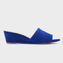 GAI GAI GAI Women Elegant Summer 3cm Veet Mules Wedge Sandals Slippers Open Toe High Heels Casual Dress Woman Shoes Plus Size 230717