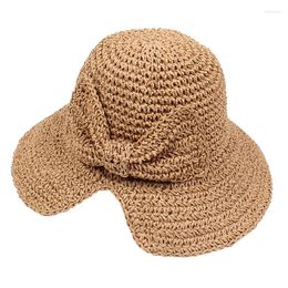 Wide Brim Hats Summer Foldable Sun For Women Beach Panama Straw Soft Bone Bucket Hat