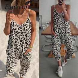 Women's Jumpsuits Rompers Fashion Ladies Leopard Print Stray Overall Lady Casual V-neck Pockets Long Jumpsuit Chic Women Beach Summer Slim Romper 230717