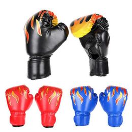 Protective Gear Children Boxing Gloves PU Flame Printed Fight Match Hand Protector Fitness Sanda Sportswear Accessories HKD230718