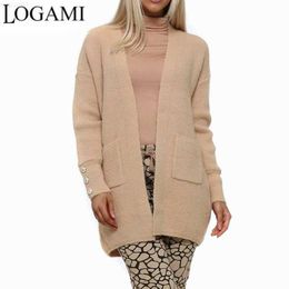 Women's Sweaters LOGAMI Womens Sweaters 2021 Winter Cardigan Casual Pocket Long Sweater Knit Cardigan Khaki Grey L230718