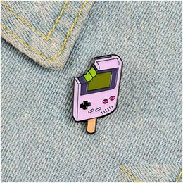 Pins Brooches Retro Game Console Enamel Pin For Women Bitten Ice Cream Pink Badge Clothes Hat Black Button Cute Cartoon Lapel Jewel Dhdk2