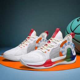 Rainbow Colour Basketball Shoes Anti Slip Breathable Womens Mens Casual Sneakers White Orange Blue Youth Sports Trainers