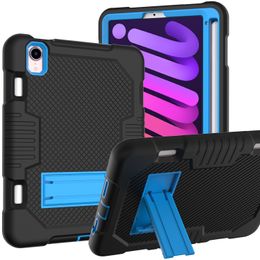 Kids Kickstand Protective Tablet PC Cases for iPad Mini 6 5 4 3in1 Plastic TPU Hybrid Defender Rugged Shockproof Cover with Stand Blue