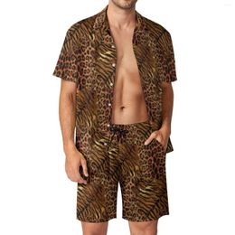 Men's Tracksuits Leopard Skin Print Men Sets Trendy Spotted Striped Casual Shorts Fitness Outdoor Shirt Set Short Sleeve Novelty Design Suit