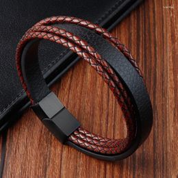 Charm Bracelets High-end Fashion Retro Multi-layer Leather Braided Jewellery Genuine Stainless Steel Men's Bracelet Lover Gift