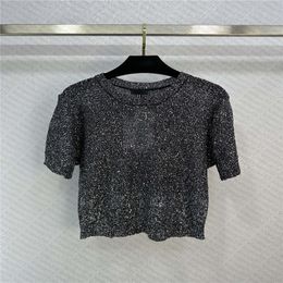 23 Blusas de grife femininas de verão com lantejoulas com letra T-shirt para meninas Milan Runway Crop tops de marca Jersey de algodão manga curta Camisa de pulôver de grife Outwear