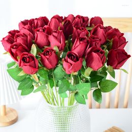 Decorative Flowers Simulated Rose Bud Flower Silk Household Wedding Valentine's Day Decoration Artificial Bouquet Wholesale