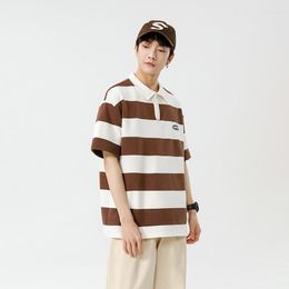 Men's Polos Men Striped Hit Colour Sweatshirt Polo Collar Pullover Female Plussize Harajuku Style Ladies Vintage Preppy Top