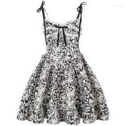 Casual Dresses Sling Princess Dress Female Summer Black Nice Embossed Break French Embroidery Square Collar