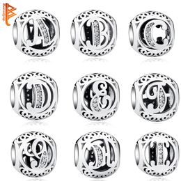 Authentic 925 Sterling Silver Crystal Alphabet A-Z Letter Charms Beads Fit Original Pandora Bracelet Necklace DIY Jewelry Making Q3070