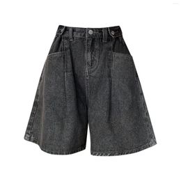 Womens Jeans Wide Leg Rolled Edge Denim Shorts for Women with High Waist Versatile Cotton Pants Pant
