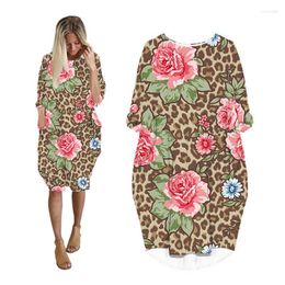 Casual Dresses For Womens Pocket Long Sleeve Woman Clothing Fashion Plus Size Ladies Clothes Midi Female Dress Print Floral KF